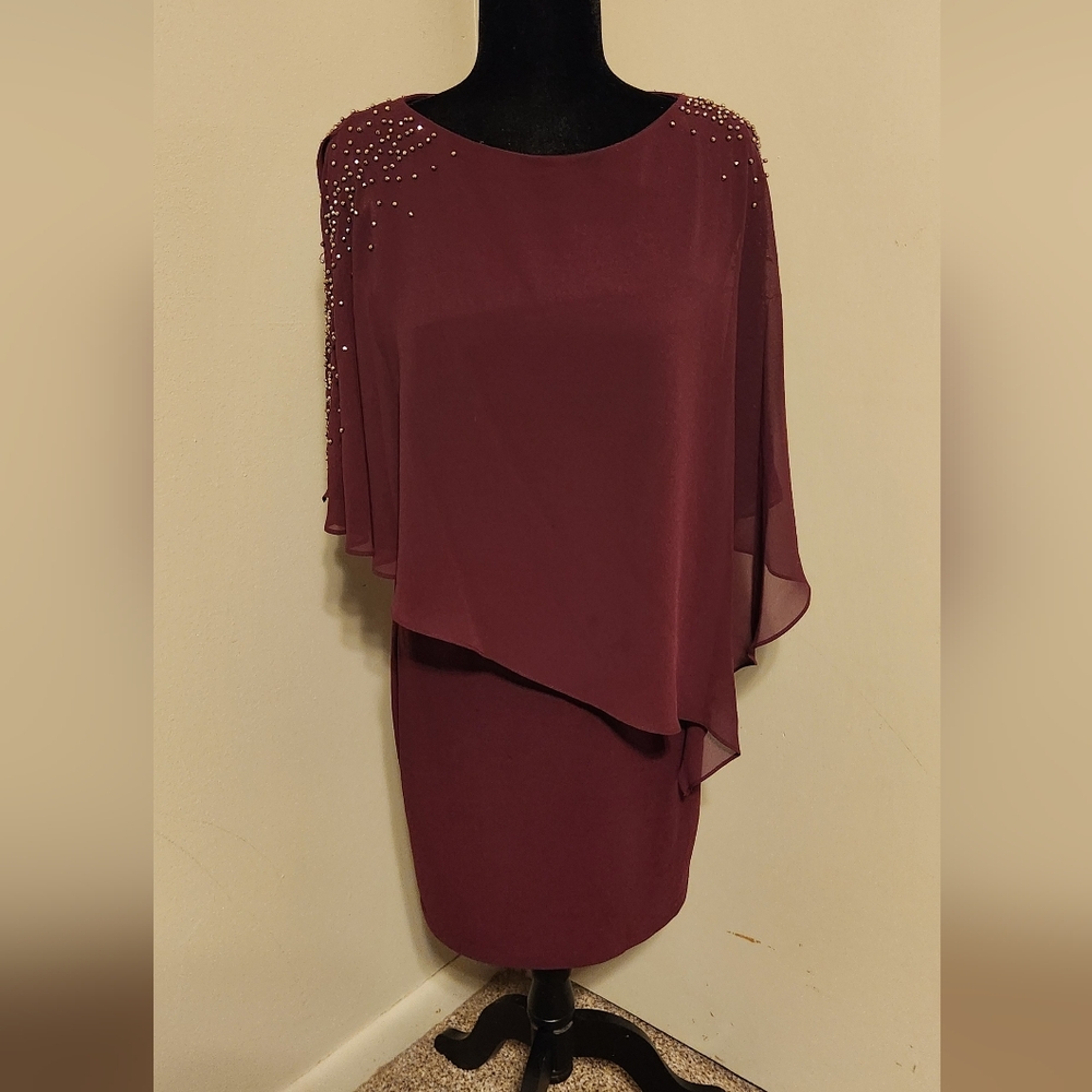 Burgundy Dress with Beaded Details Size 4